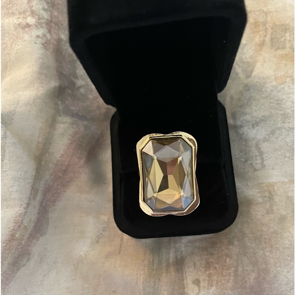Fashion ring. Smokey large stone with faux gold coating